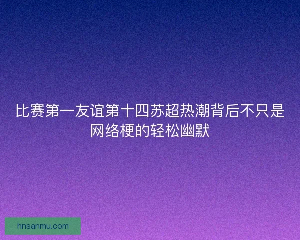 比赛第一友谊第十四苏超热潮背后不只是网络梗的轻松幽默