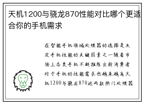 天机1200与骁龙870性能对比哪个更适合你的手机需求